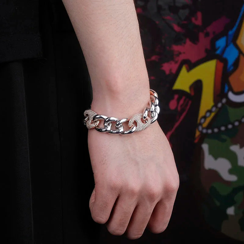 TOPGRILLZ 16mm Box Buckle Bracelet Miami Cuban Chain Iced Out Cubic Zirconia Hip Hop Fashion Jewelry