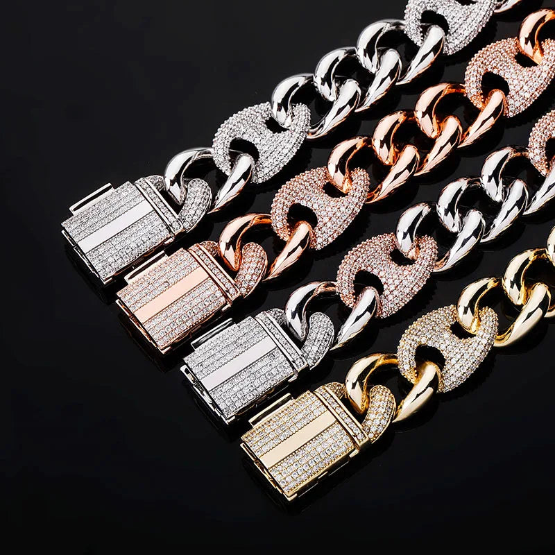 TOPGRILLZ 16mm Box Buckle Bracelet Miami Cuban Chain Iced Out Cubic Zirconia Hip Hop Fashion Jewelry