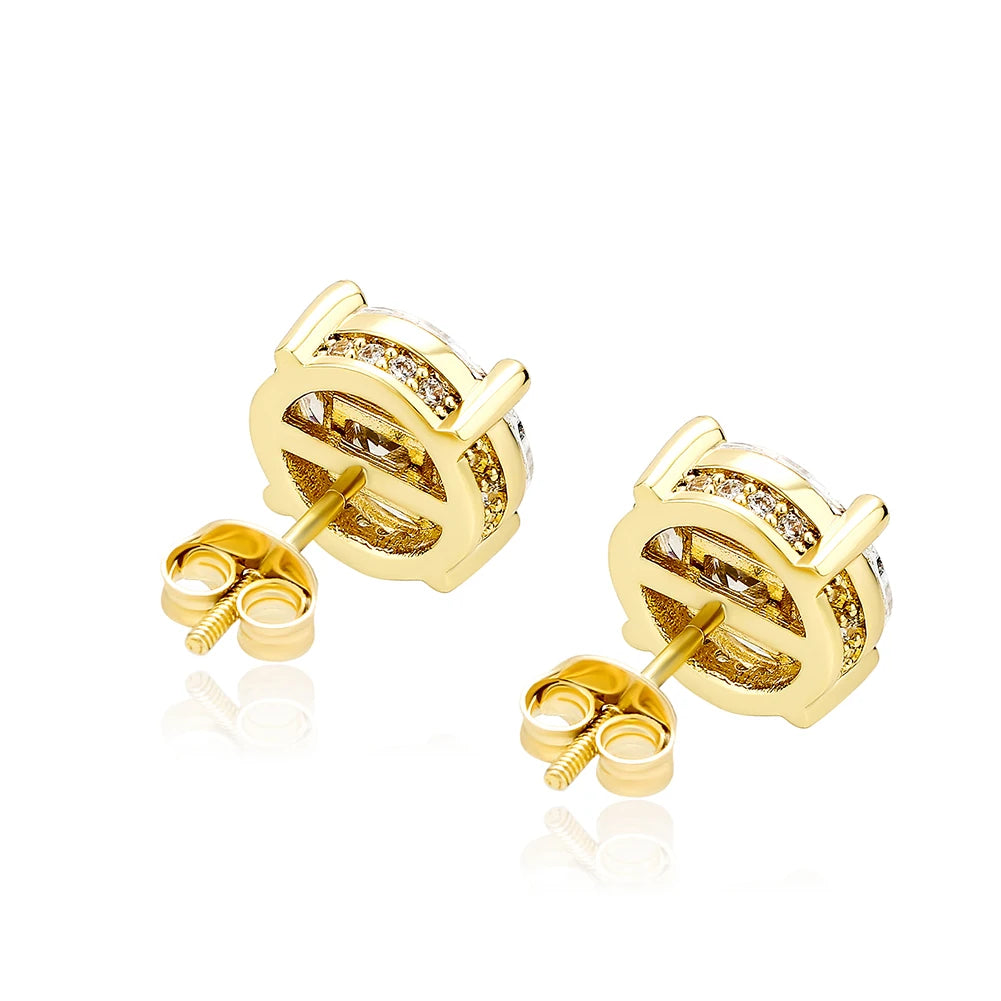 TOPGRILLZ New Round Stud Earrings Iced Prong Setting Cubic Zirconia Earrings For Women 2021 Classic Jewelry For Birthday Gift