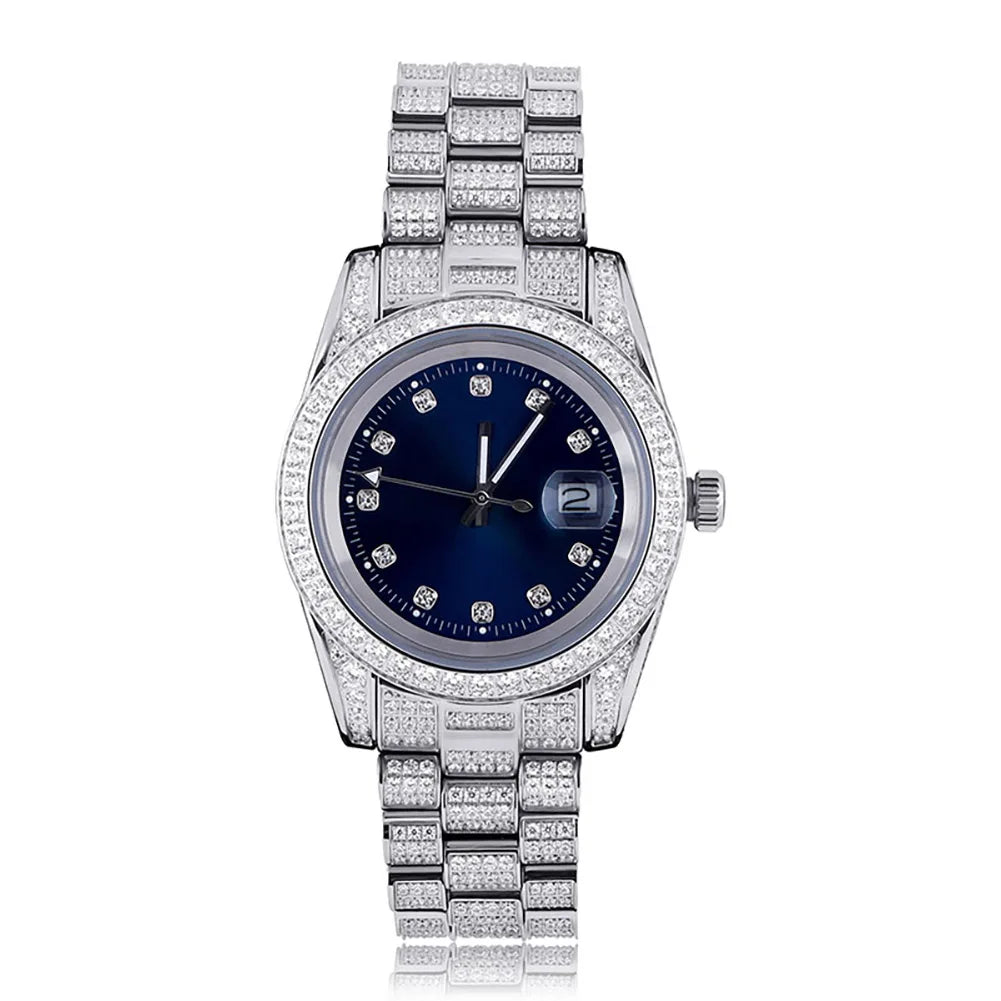 TOPGRILLZ Iced Presidential Mens Watch Luxury 18K White Gold stainless steel  Watch with zirconia