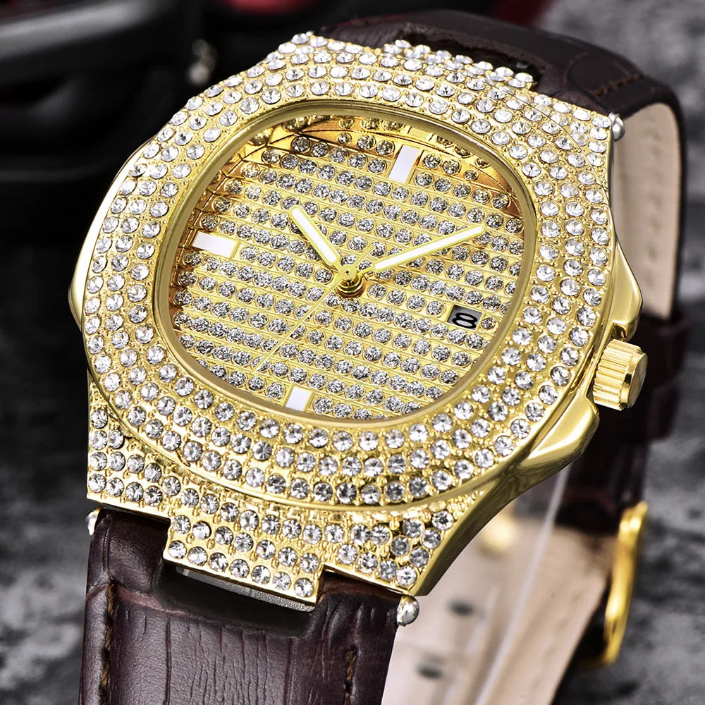 TOPGRILLZ Brand Iced Watch Quartz Gold Color HIP HOP Watches With Micropave CZ Stainless Steel Watch Clock relogio