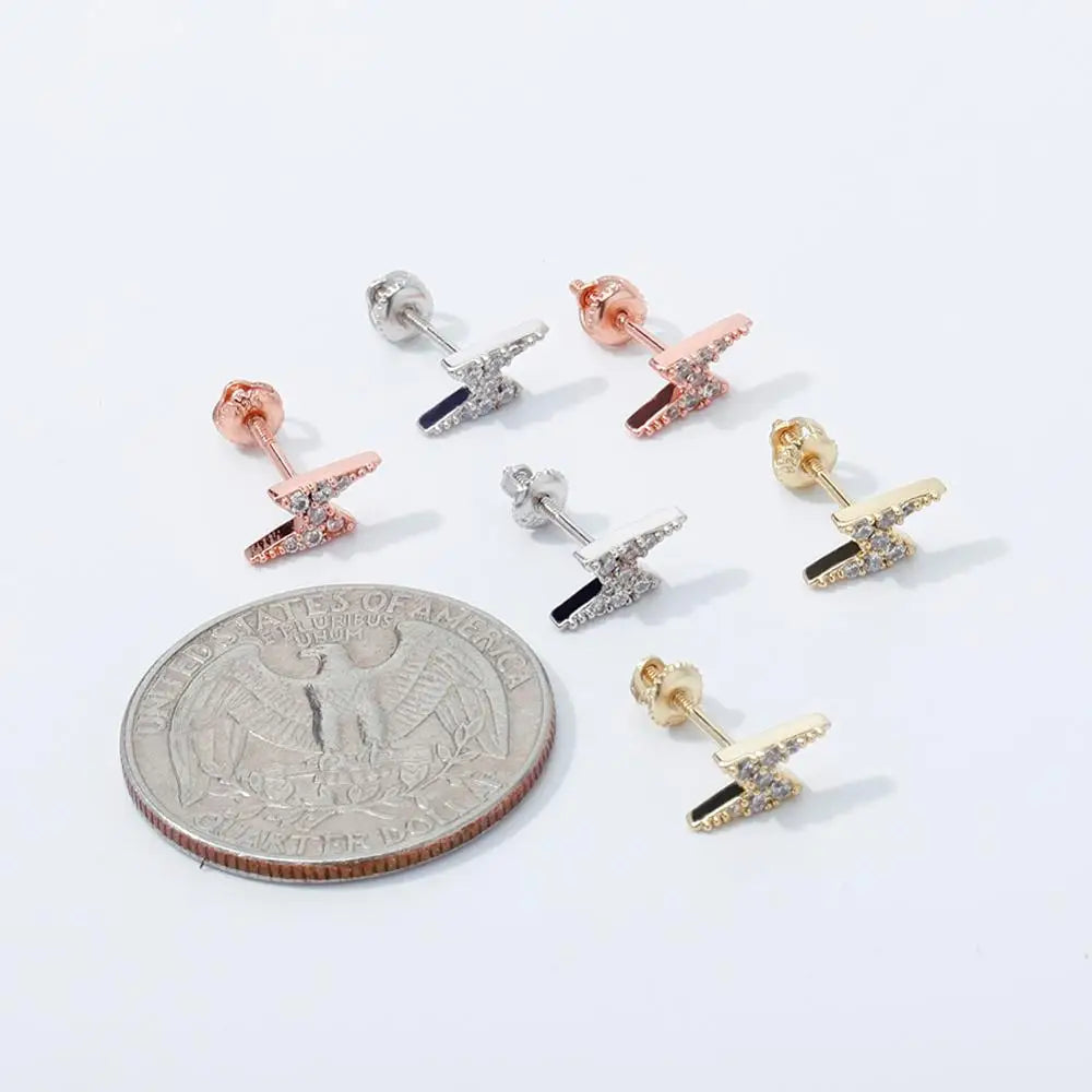 TOPGRILLZ 925 Silver Delicate Women lightning Ear Stud Tiny Cubic Zirconia Earring Hip Hop Women Sterling Silver Jewelry Gift