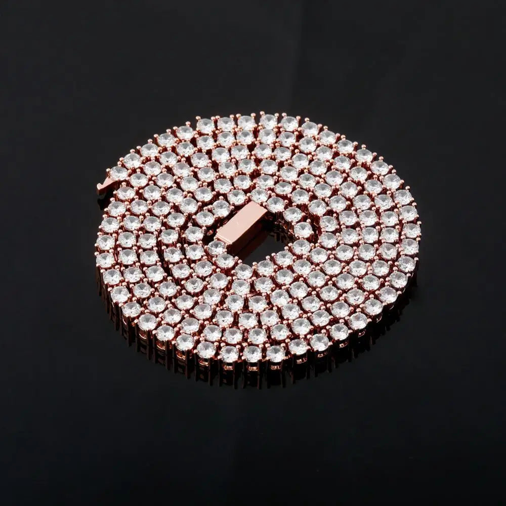 TOPGRILLZ 3MM-6MM Spring buckle Iced Out Full Cubic Zircon 1 Row Tennis Chain Necklace Gold Silver Color Hip Hop Jewelry