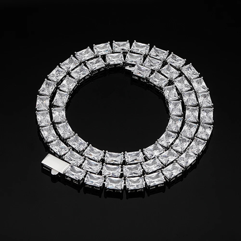 TOPGRILLZ 6mm Baguette Tennis Chain Necklace & Bracelet with Spring Clasp Iced Out Micro Pave Cubic Zirconia Women's Jewelry