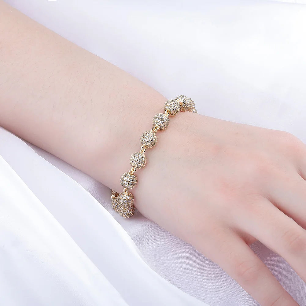 TOPGRILLZ 6mm8mm Big Round Ball Bracelet with Pearl Hip Hop Bracelet Iced Out CZ Gold Color Bracelet Punk Bling Jewelry For Gift