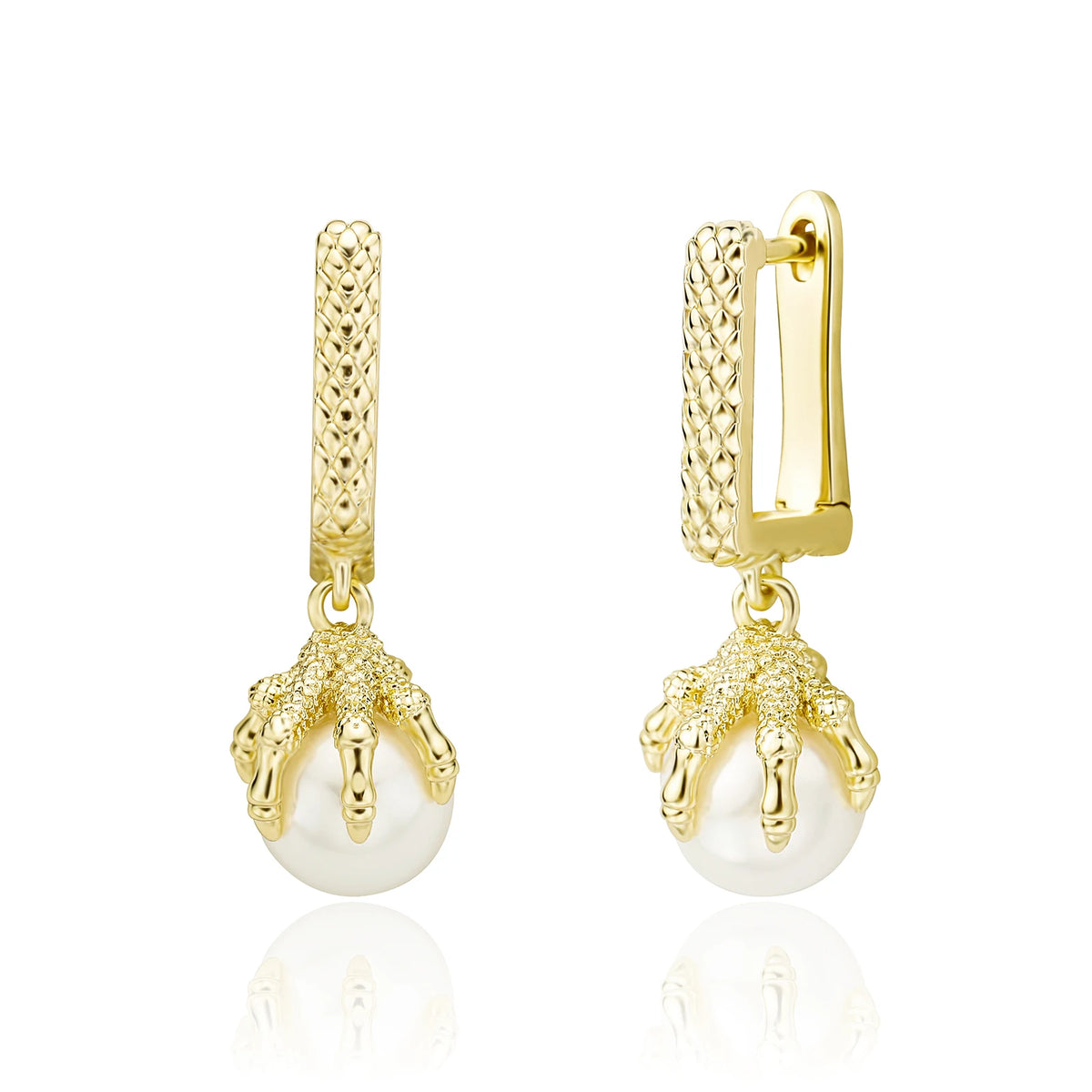 TOPGRILLZ 2021 NEW Women's Earring Chinese Style Dragon Claw Pearl Earrings High Quality Copper Gold Personality Jewelry