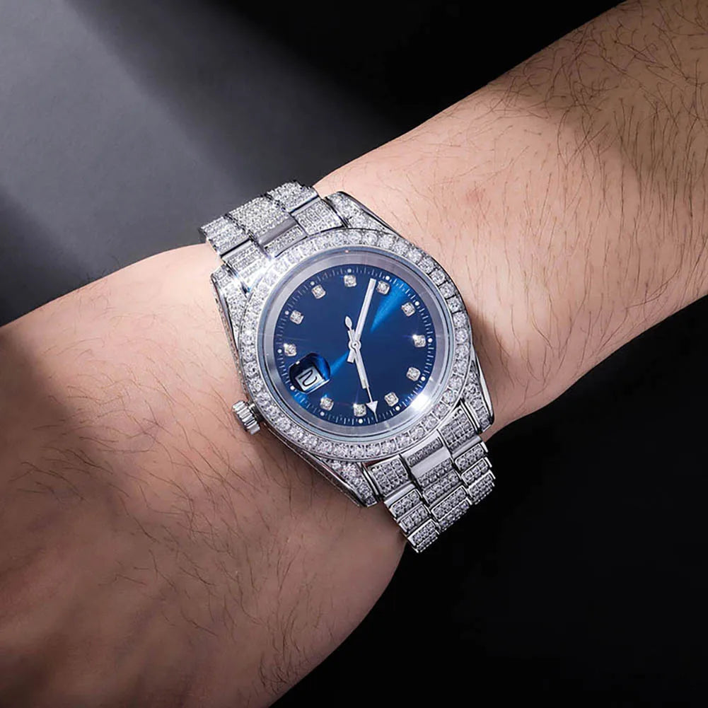 TOPGRILLZ Iced Presidential Mens Watch Luxury 18K White Gold stainless steel  Watch with zirconia