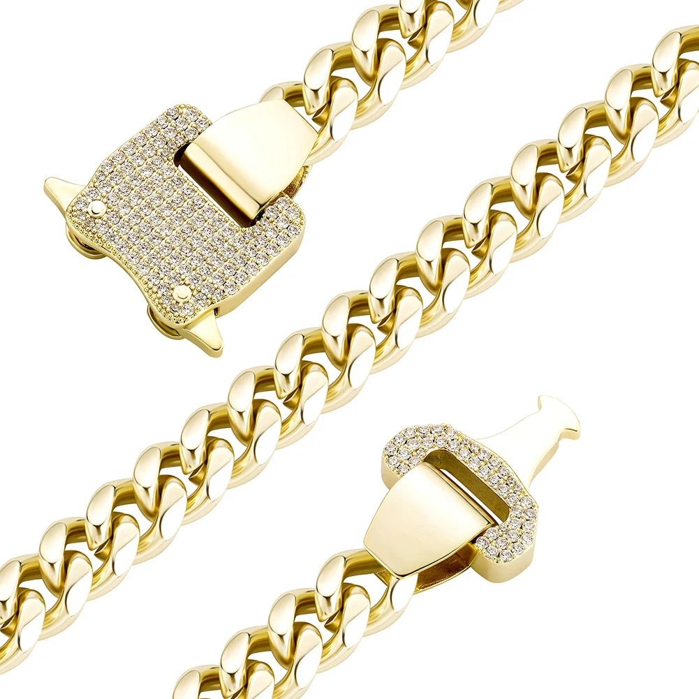 TOPGRILLZ 2021 New 12mm Miami Cuban Chain Gold Silver Color With Spring Ring Clasps Hip Hop Jewelry For Gift