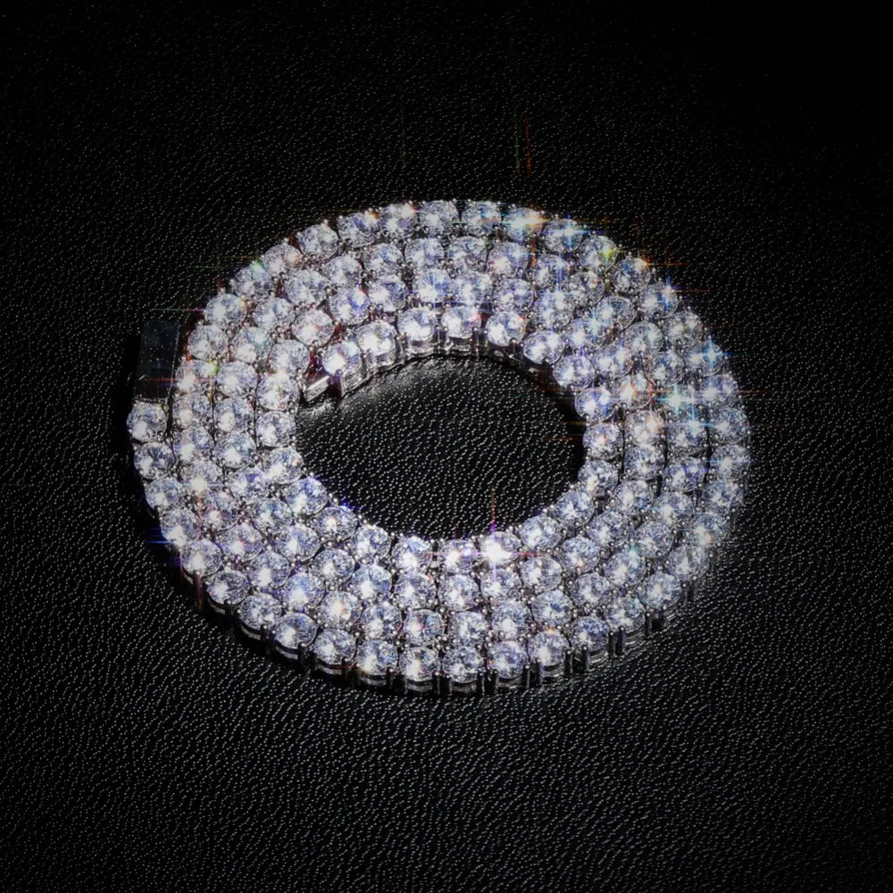 TOPGRILLZ 3MM-6MM Spring buckle Iced Out Full Cubic Zircon 1 Row Tennis Chain Necklace Gold Silver Color Hip Hop Jewelry