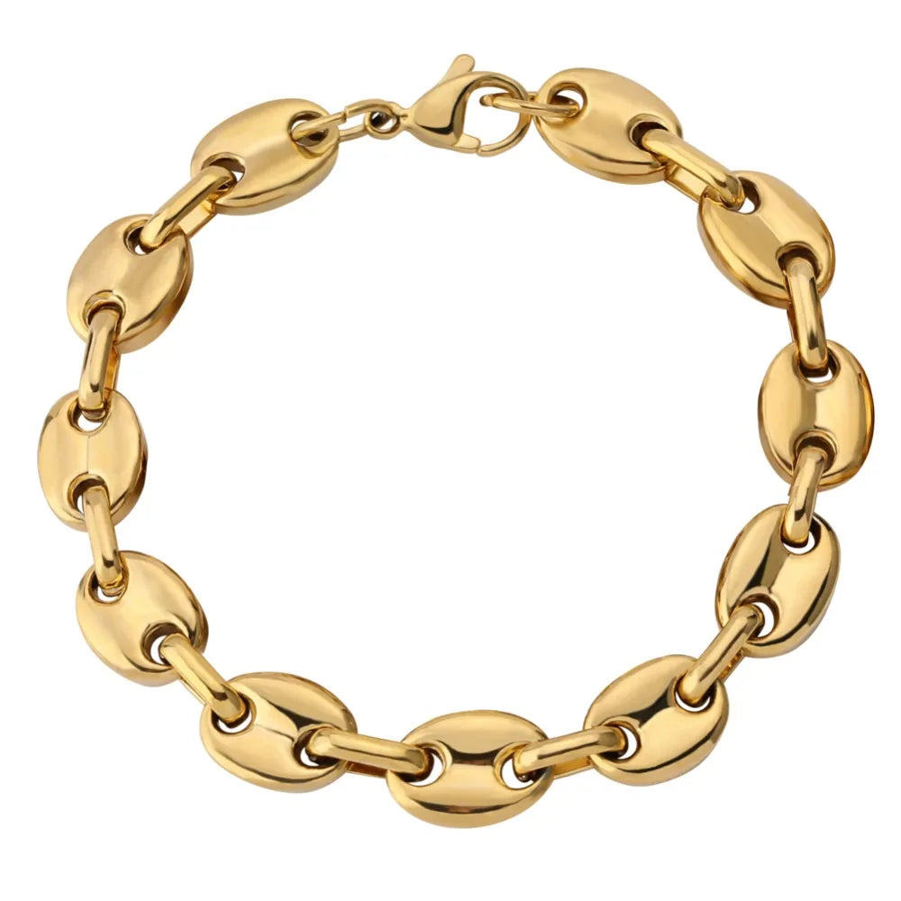 TOPGRILLZ 8mm Solid Back Cuban Link Gold Silver Color Men's Hip Hop Bracelets Personality Stainless Steel Jewelry