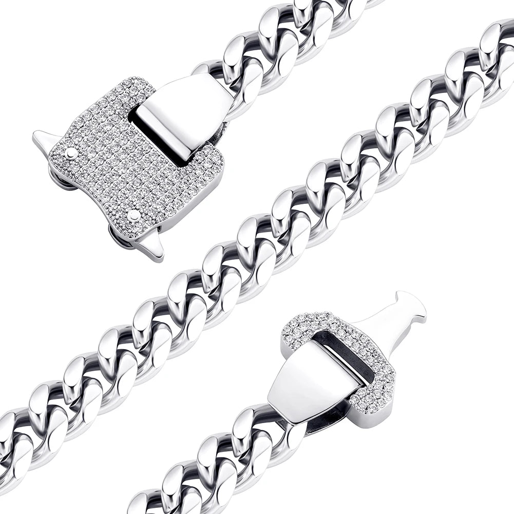TOPGRILLZ 2021 New 12mm Miami Cuban Chain Gold Silver Color With Spring Ring Clasps Hip Hop Jewelry For Gift