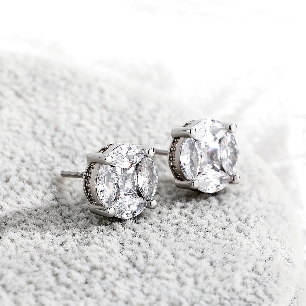 TOPGRILLZ New Round Stud Earrings Iced Prong Setting Cubic Zirconia Earrings For Women 2021 Classic Jewelry For Birthday Gift