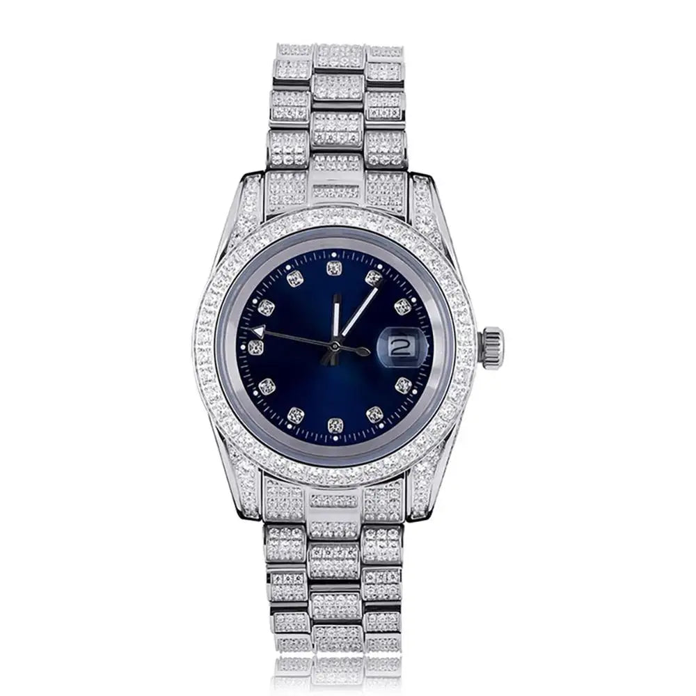 TOPGRILLZ Iced Presidential Mens Watch Luxury 18K White Gold stainless steel  Watch with zirconia
