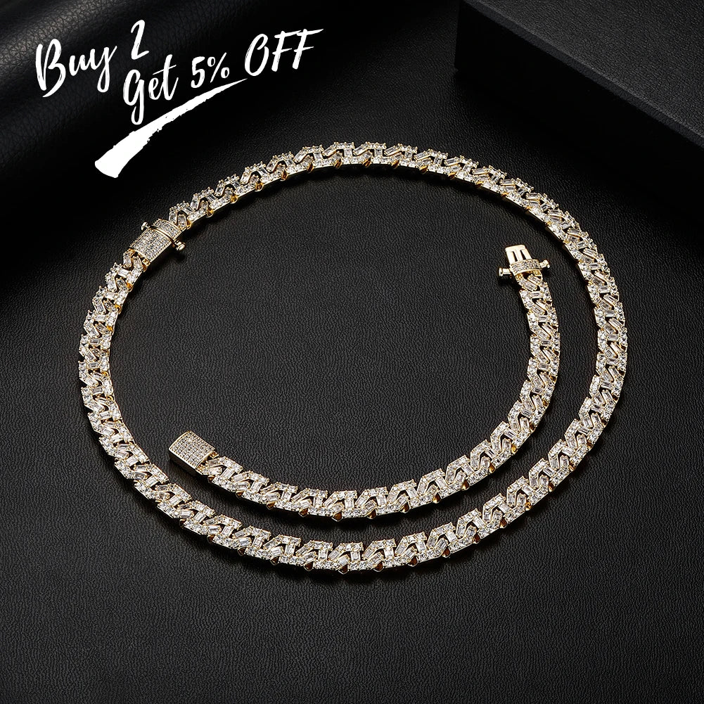TOPGRILLZ High Quality 9mm Iced Out Baguette Prong Cuban Bracelet With New Spring Ring Clasps Hip Hop Jewelry For Men Women