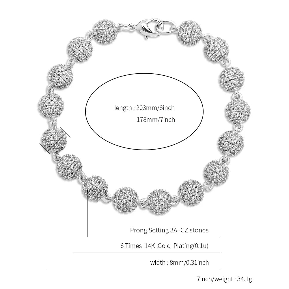 TOPGRILLZ 6mm8mm Big Round Ball Bracelet with Pearl Hip Hop Bracelet Iced Out CZ Gold Color Bracelet Punk Bling Jewelry For Gift