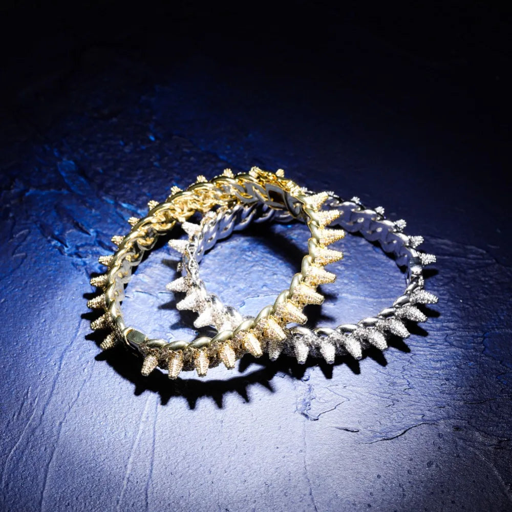 TOPGRILLZ New Spikes Rivet Bracelets Luxury Iced Out Bling Cubic Zircon Bangles Round Cuban Link Hip Hop Jewelry For Men
