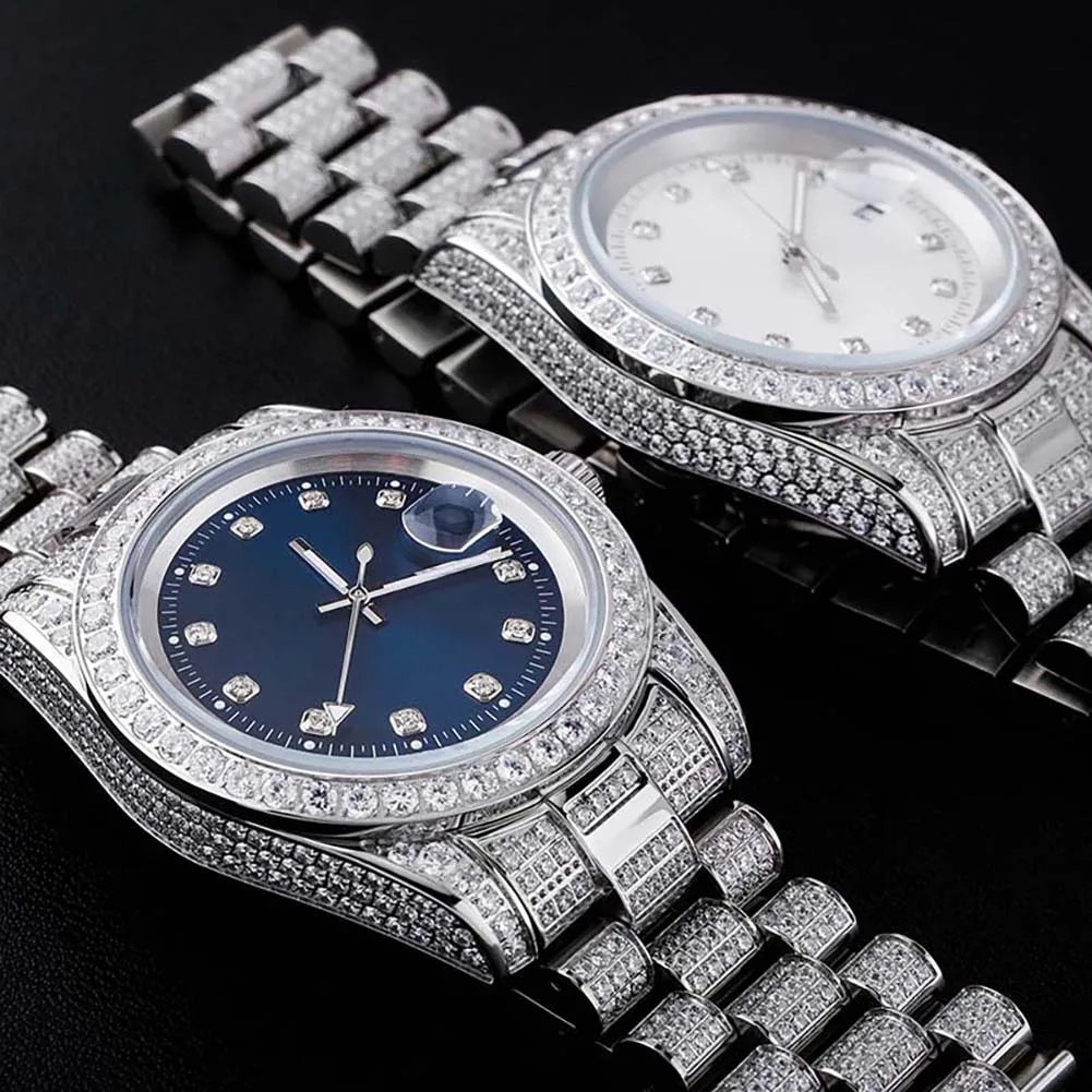 TOPGRILLZ Iced Presidential Mens Watch Luxury 18K White Gold stainless steel  Watch with zirconia