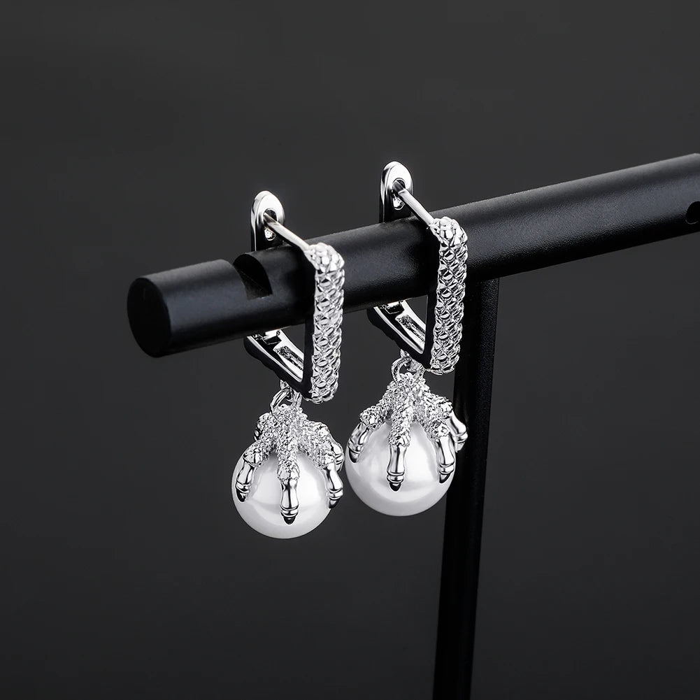 TOPGRILLZ 2021 NEW Women's Earring Chinese Style Dragon Claw Pearl Earrings High Quality Copper Gold Personality Jewelry