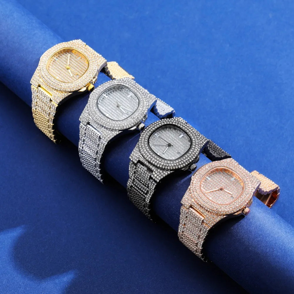 TOPGRILLZ Brand Iced Watch Quartz Gold Color HIP HOP Watches With Micropave CZ Stainless Steel Watch Clock relogio
