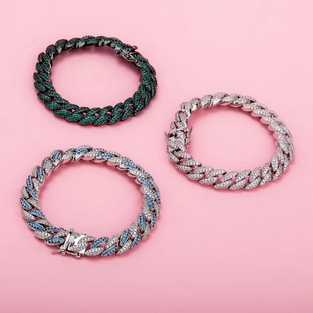 TOPGRILLZ 10mm Bracelet 6 Colors Iced Micro Pave Cubic Zirconia Bracelet Hip Hop Rock Fashion Jewelry Women For Gift 7inch 8inch
