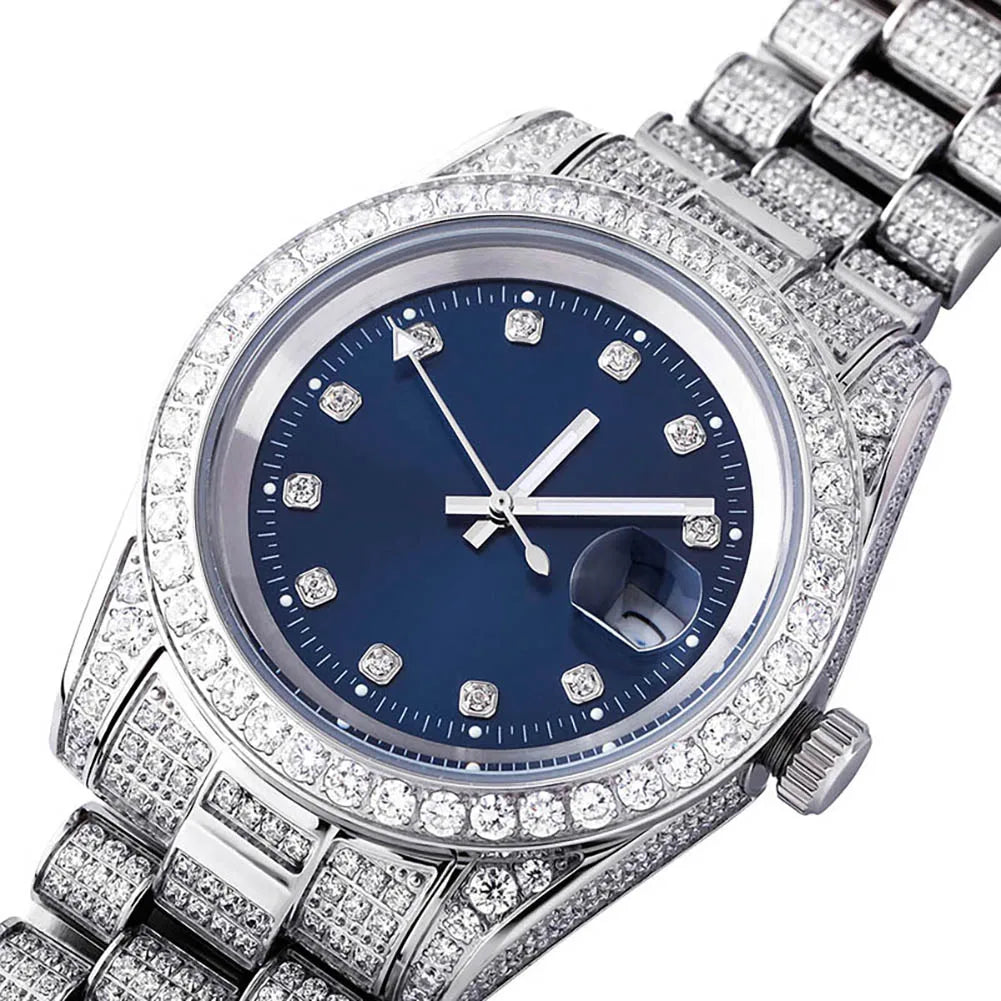 TOPGRILLZ Iced Presidential Mens Watch Luxury 18K White Gold stainless steel  Watch with zirconia