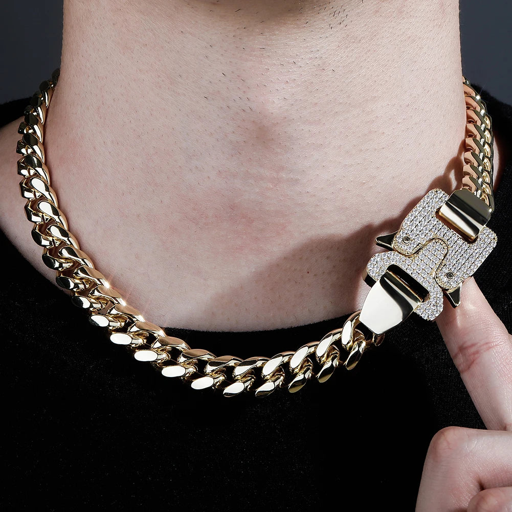 TOPGRILLZ 2021 New 12mm Miami Cuban Chain Gold Silver Color With Spring Ring Clasps Hip Hop Jewelry For Gift