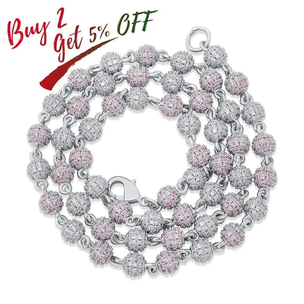 TOPGRILLZ 6mm8mm Iced Ball  Chain Choker Necklace Hip Hop Charm Necklace Iced Out Cubic Zirconia  Hip Hop Bling Jewelry For Gift