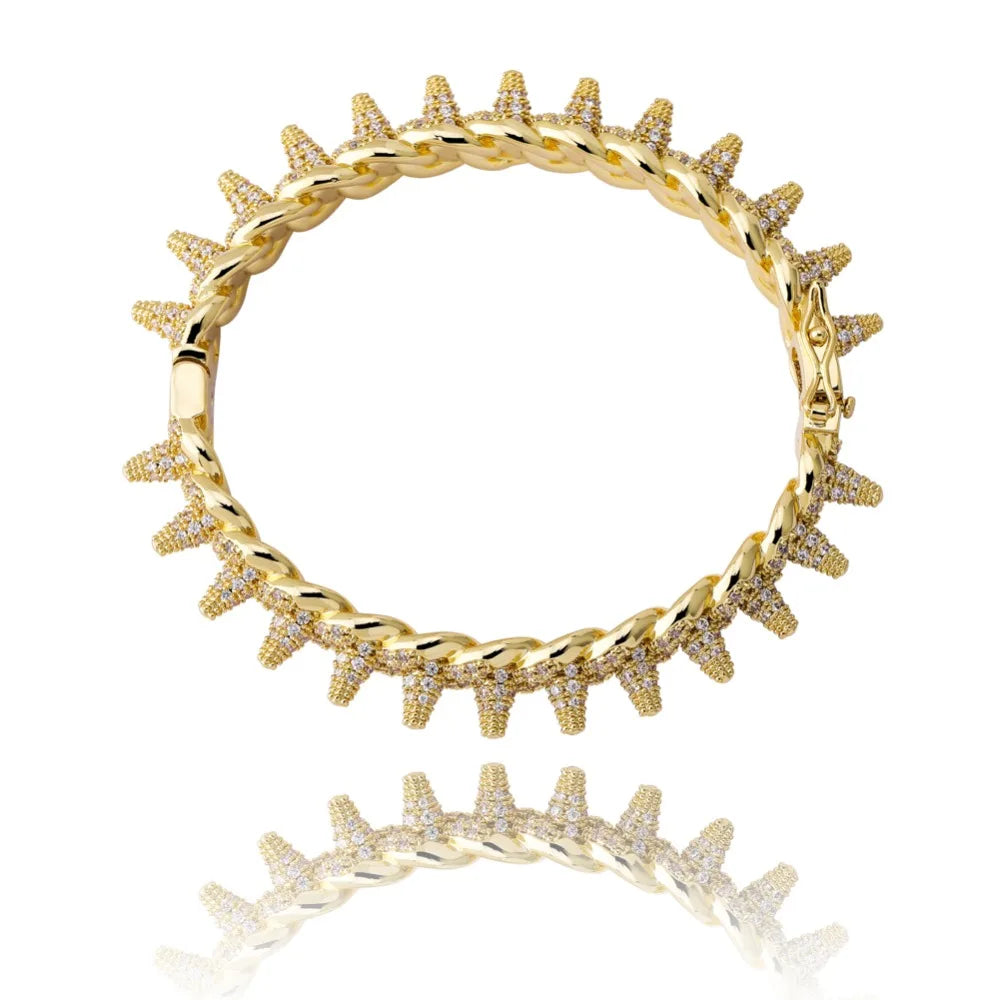 TOPGRILLZ New Spikes Rivet Bracelets Luxury Iced Out Bling Cubic Zircon Bangles Round Cuban Link Hip Hop Jewelry For Men