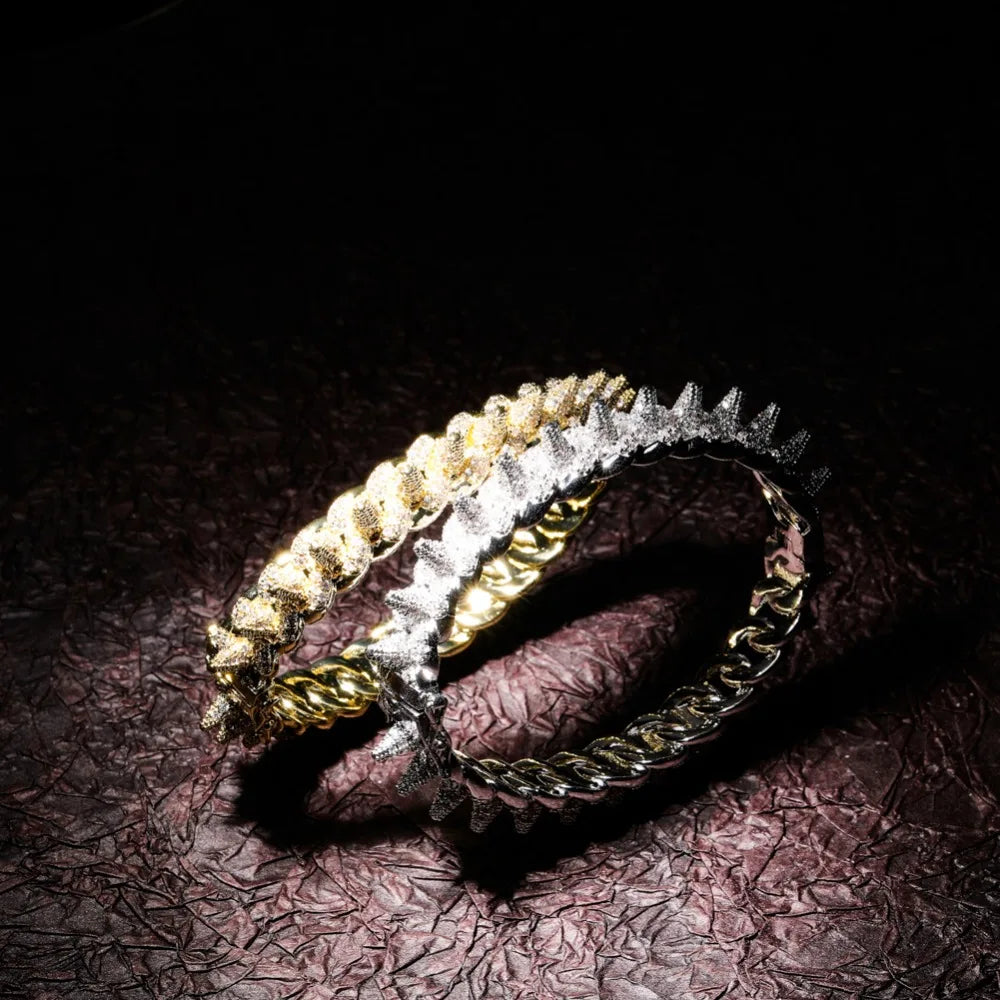 TOPGRILLZ New Spikes Rivet Bracelets Luxury Iced Out Bling Cubic Zircon Bangles Round Cuban Link Hip Hop Jewelry For Men
