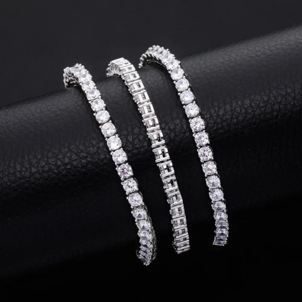 TOPGRILLZ 3MM-6MM Spring buckle Iced Out Full Cubic Zircon 1 Row Tennis Chain Necklace Gold Silver Color Hip Hop Jewelry