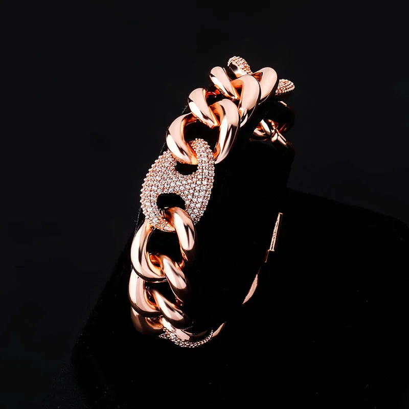TOPGRILLZ 16mm Box Buckle Bracelet Miami Cuban Chain Iced Out Cubic Zirconia Hip Hop Fashion Jewelry