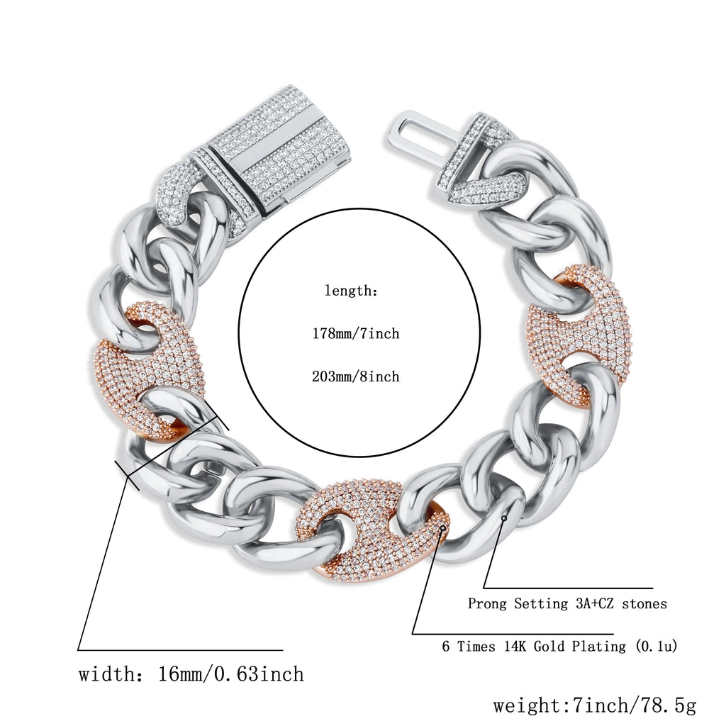 TOPGRILLZ 16mm Box Buckle Bracelet Miami Cuban Chain Iced Out Cubic Zirconia Hip Hop Fashion Jewelry