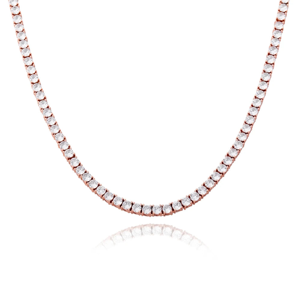 TOPGRILLZ 3MM-6MM Spring buckle Iced Out Full Cubic Zircon 1 Row Tennis Chain Necklace Gold Silver Color Hip Hop Jewelry