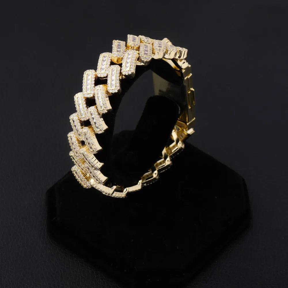 TOPGRILLZ 20mm Box buckle Clasp Baguette Zircon Prong Setting Cuban Bracelet Iced Out Cubic Zirconia Chain Hip Hop Rock Jewelry