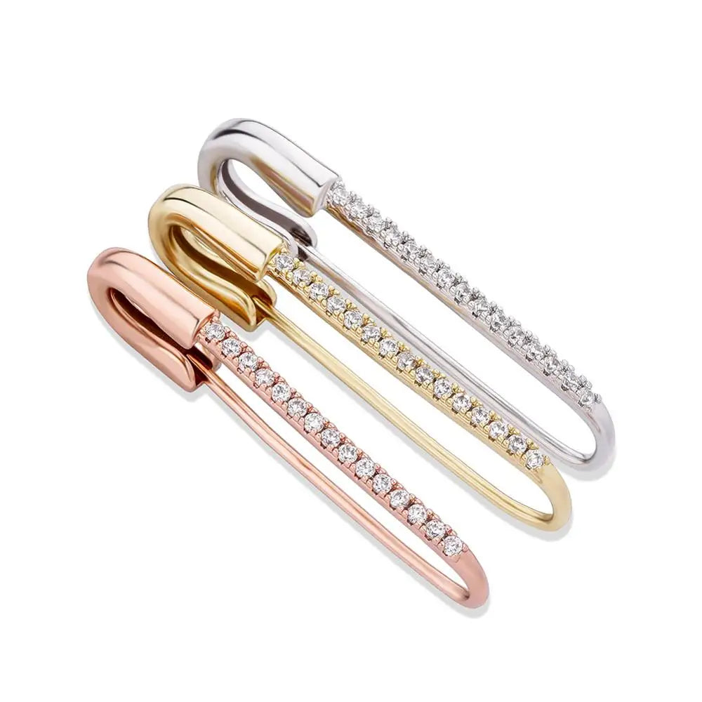TOPGRILLZ Safety Pin Chain Earring Iced out Cubic Zirconia Pin Earring Hip Hop Fashion Charm Party Jewelry For Gift Men Women