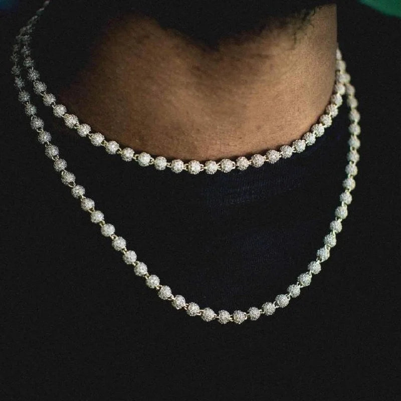 TOPGRILLZ 6mm8mm Iced Ball  Chain Choker Necklace Hip Hop Charm Necklace Iced Out Cubic Zirconia  Hip Hop Bling Jewelry For Gift