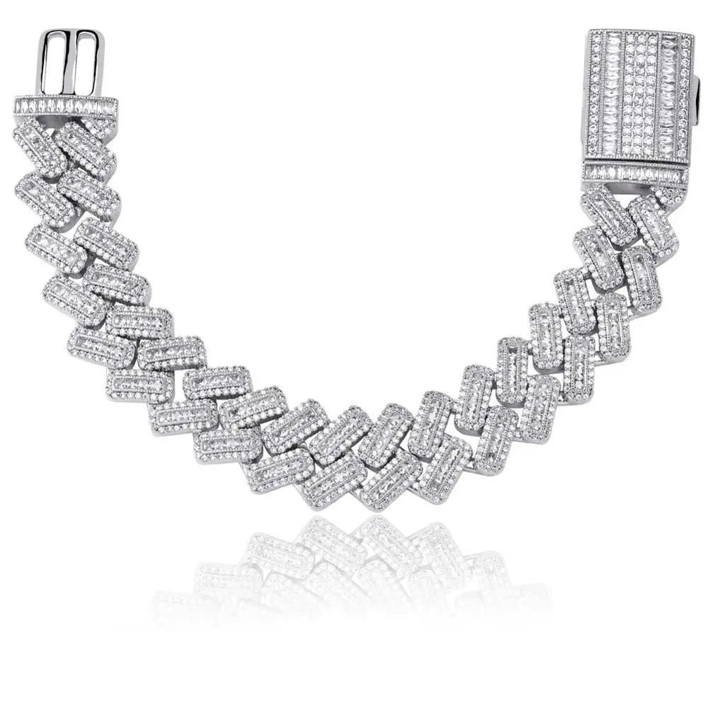 TOPGRILLZ 20mm Box buckle Clasp Baguette Zircon Prong Setting Cuban Bracelet Iced Out Cubic Zirconia Chain Hip Hop Rock Jewelry