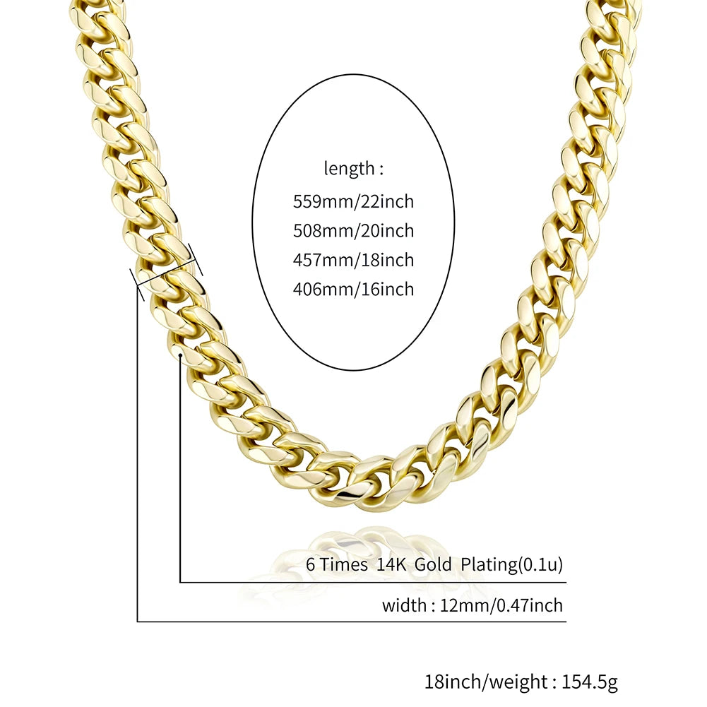 TOPGRILLZ 2021 New 12mm Miami Cuban Chain Gold Silver Color With Spring Ring Clasps Hip Hop Jewelry For Gift