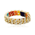 TOPGRILLZ New 14MM Double-sided Cuban Chain Bracelet Iced Out Cubic Zirconia with Color Dripping Oil Bracelet Hip Hop Jewelry