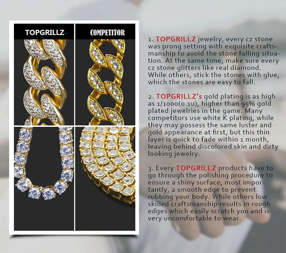 TOPGRILLZ Mechanical Luxury Rhinestones Watches White Gold Shine Mens Watches Stainless Steel Watch Quality Business Watch