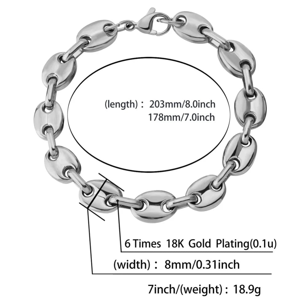 TOPGRILLZ 8mm Solid Back Cuban Link Gold Silver Color Men's Hip Hop Bracelets Personality Stainless Steel Jewelry