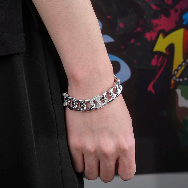 TOPGRILLZ 16mm Box Buckle Bracelet Miami Cuban Chain Iced Out Cubic Zirconia Hip Hop Fashion Jewelry