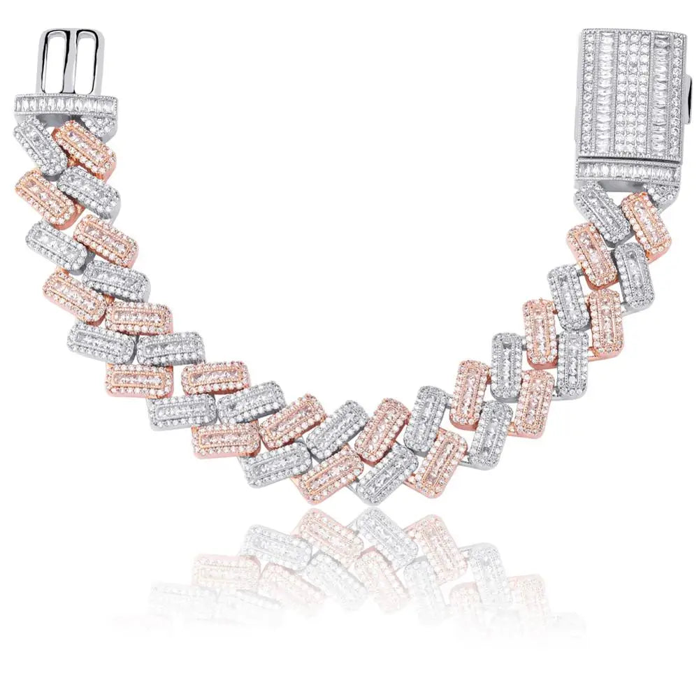 TOPGRILLZ 20mm Box buckle Clasp Baguette Zircon Prong Setting Cuban Bracelet Iced Out Cubic Zirconia Chain Hip Hop Rock Jewelry