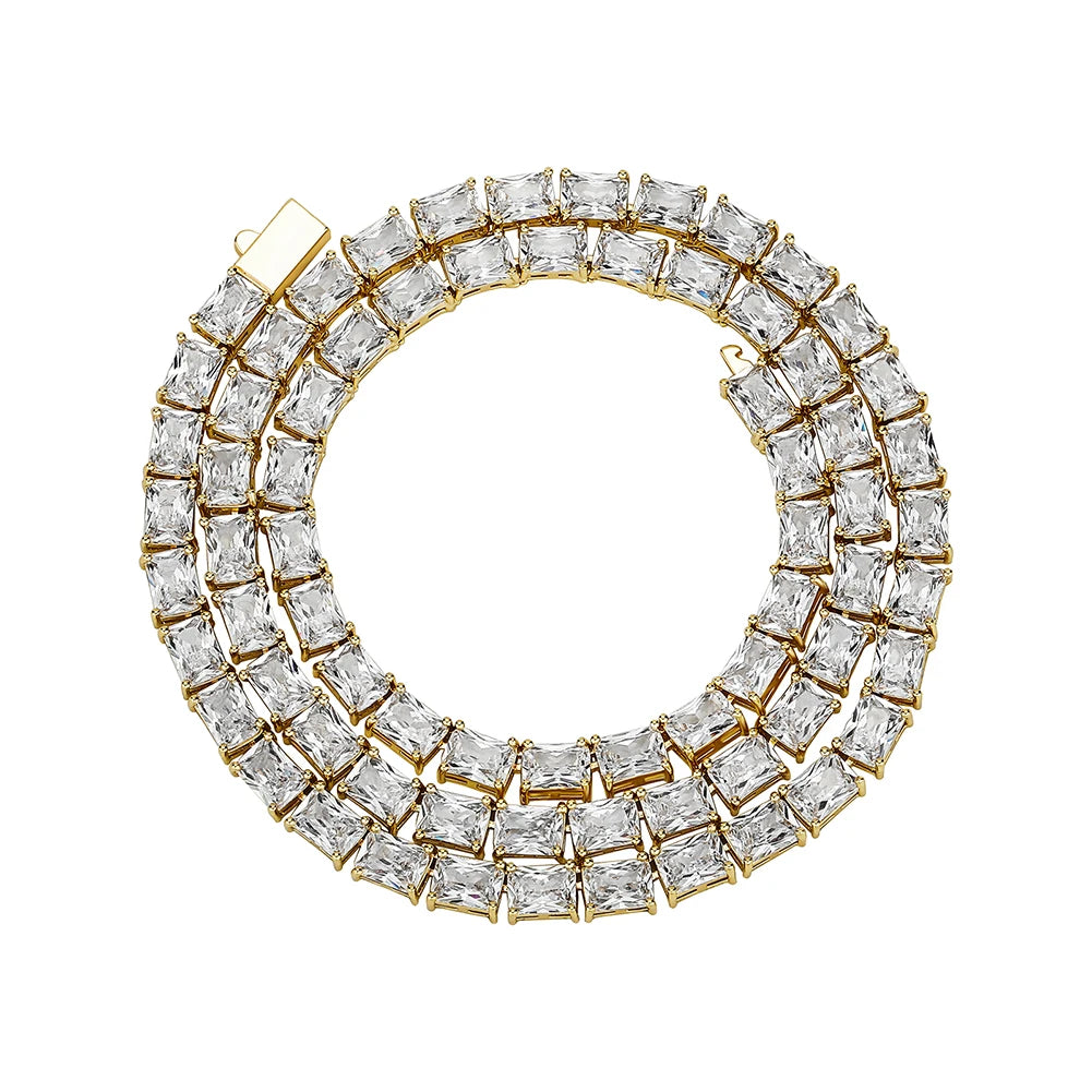 TOPGRILLZ 6mm Baguette Tennis Chain Necklace & Bracelet with Spring Clasp Iced Out Micro Pave Cubic Zirconia Women's Jewelry