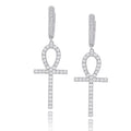 TOPGRILLZ Iced Zircon Ankh Cross Earring Gold Silver Color Micro Paved AAA Bling CZ Stone Earrings For Man Women Hip Hop Jewelry