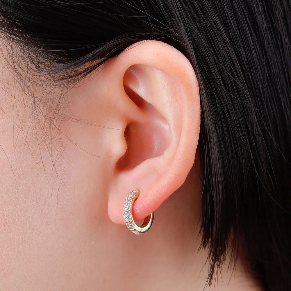 TOPGRILLZ 925 Sterling Silver 14mm Round Earring Iced Micro Pave Cubic Zirconia Earrings Hip Hop Fashion Jewelry Gift For Women