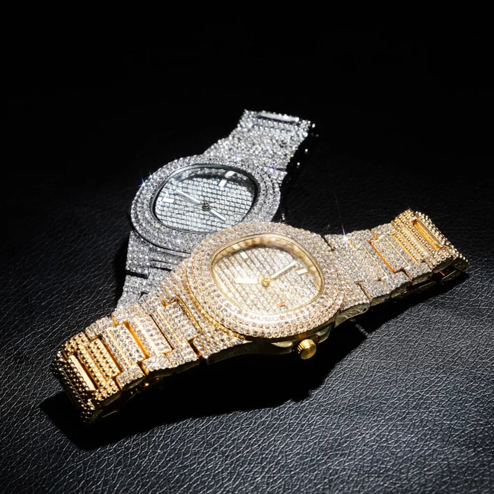 TOPGRILLZ Brand Iced Watch Quartz Gold Color HIP HOP Watches With Micropave CZ Stainless Steel Watch Clock relogio