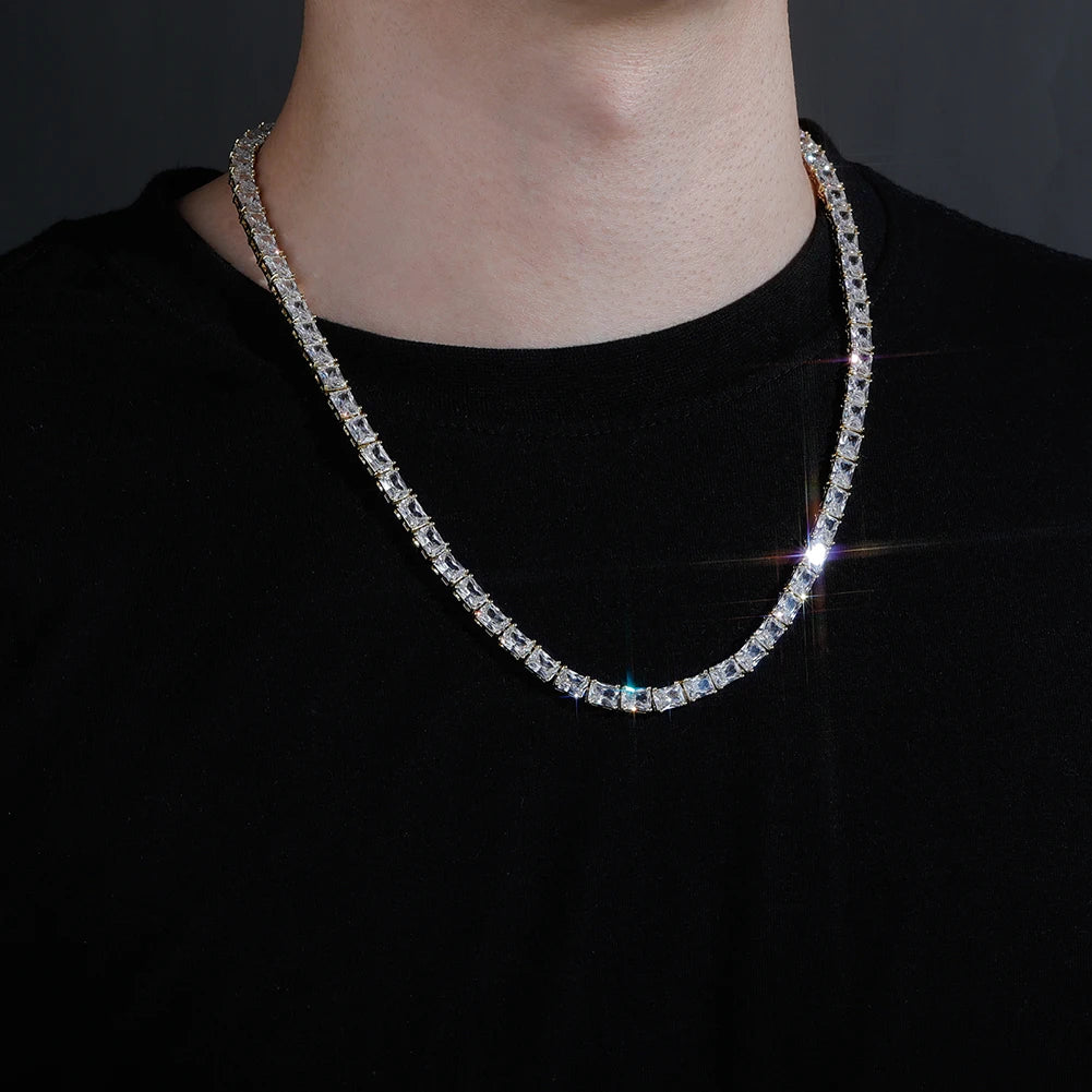 TOPGRILLZ 6mm Baguette Tennis Chain Necklace & Bracelet with Spring Clasp Iced Out Micro Pave Cubic Zirconia Women's Jewelry