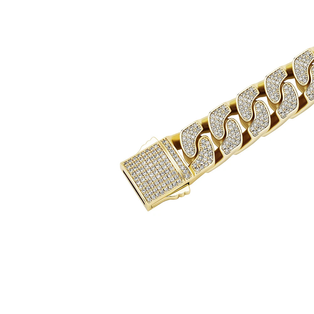 TOPGRILLZ New 14MM Double-sided Cuban Chain Bracelet Iced Out Cubic Zirconia with Color Dripping Oil Bracelet Hip Hop Jewelry