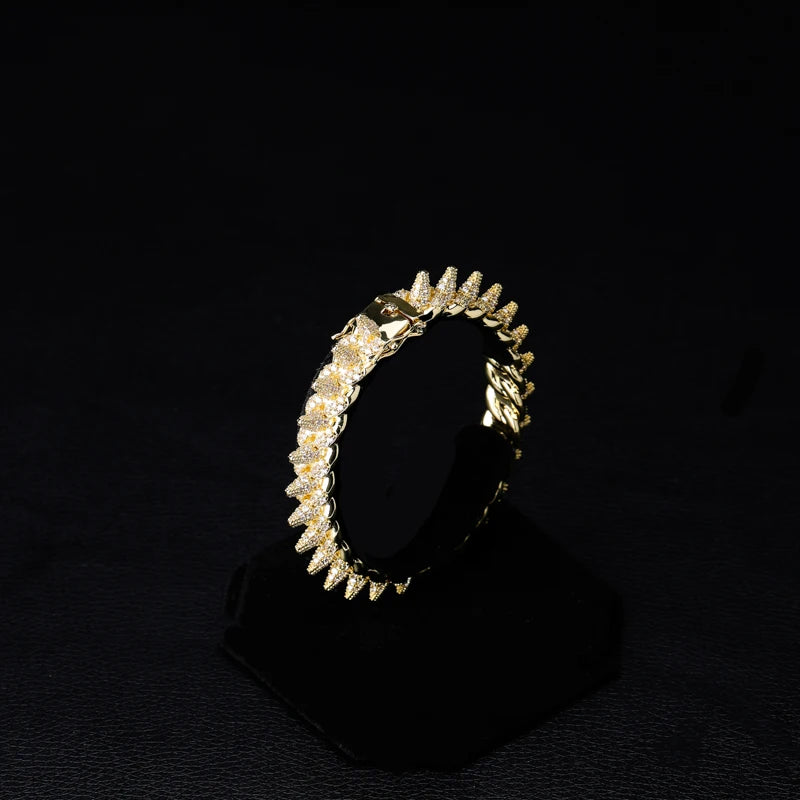 TOPGRILLZ New Spikes Rivet Bracelets Luxury Iced Out Bling Cubic Zircon Bangles Round Cuban Link Hip Hop Jewelry For Men